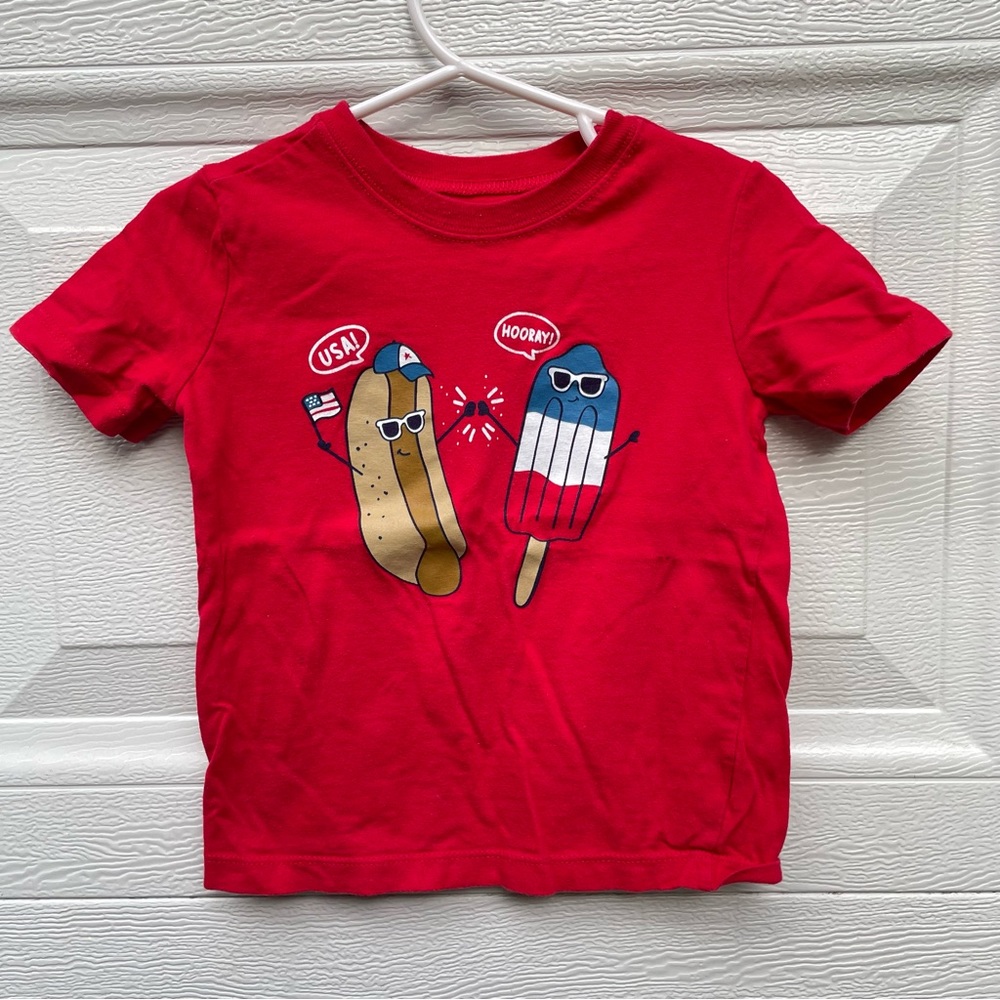24m Carter’s baby boy Tshirt red with hotdog and popsicle USA Hooray 🇺🇸 - Picture 1 of 5